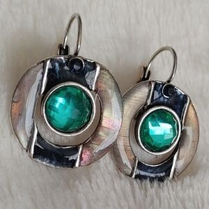 Vintage Enamel and Green Stone earrings